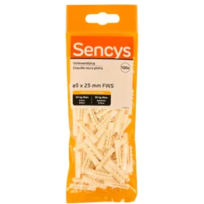 Sencys Plug Voor Volle Wand Nylon - Diam. 5x25mm - 100 Stuks