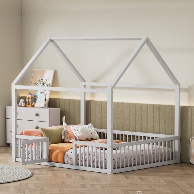 Massief Houten Bed 140x200 - Huisbed met Deurtje - Grenenhout - Wit