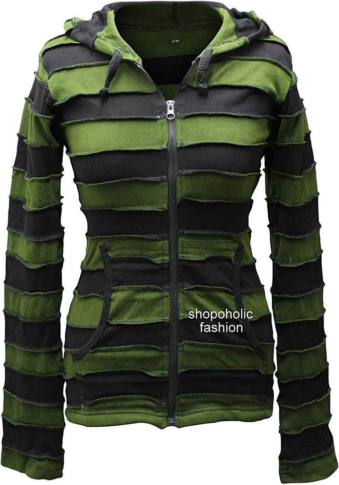 Dames Hoodie met Strepen en Puntige Pixie Capuchon