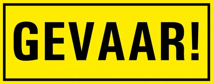 Gevaar! bord met tekst - kunststof 300 x 150 mm