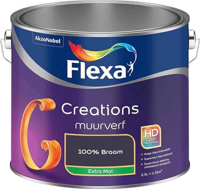 Flexa - Creations Muurverf Extra Mat - 100% Braam - Mengverf - 2,5 L
