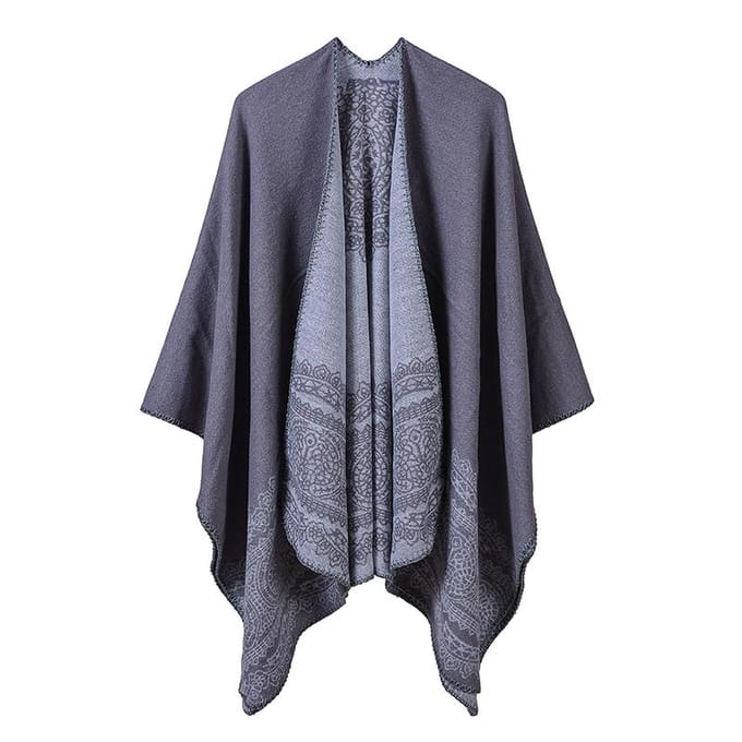 Capispalla Ponchovest in vintage stijl met collo in pizzo en coppe in grijs
