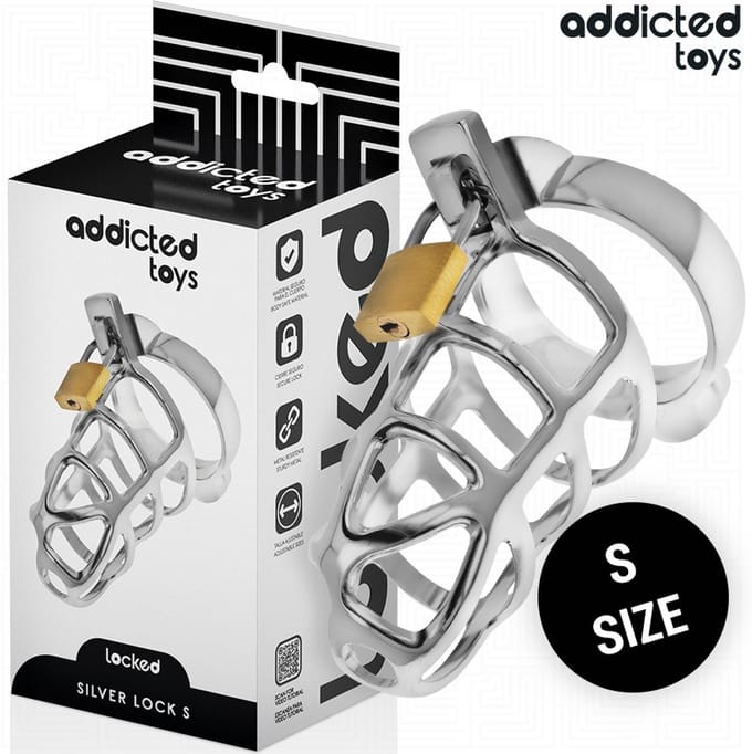 Addicted Toys Locked - Silver Lock Metal Penis Cage Size S
