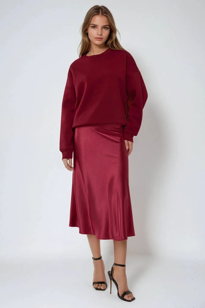Hoge Taille Satijnen Midi Rok