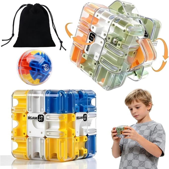 3D Labyrint Dobbelstenen - Puzzel Kubus - Hersentraining Spel - 2-in-1 Dubbele Modus - 3 Stuks - Blauw Kaki