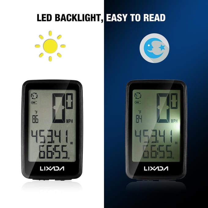 Lixada USB oplaadbare draadloze fietscomputer met fietssnelheidsmeter, kilometerteller zwart