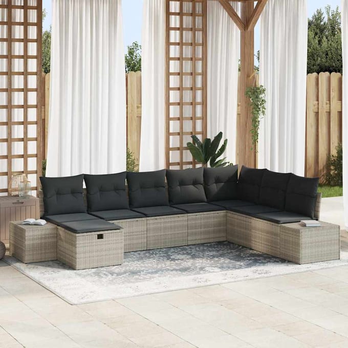 vidaXL - Tuinbank - Set - 8 - st - Lichtgrijs - poly - rattan