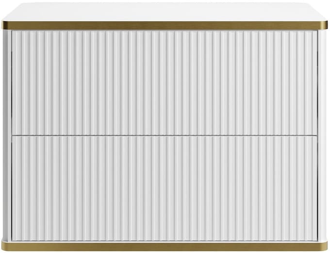 Vente-unique Zwevend geribbeld wastafelmeubel met goudkleurige randen - Wit - L80 cm - KELIZA
