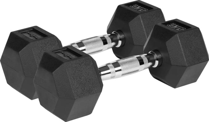 Rebel Active Serie - Gietijzeren Hex Dumbbells - 2x5kg - Zeshoekig - Rubber Coating