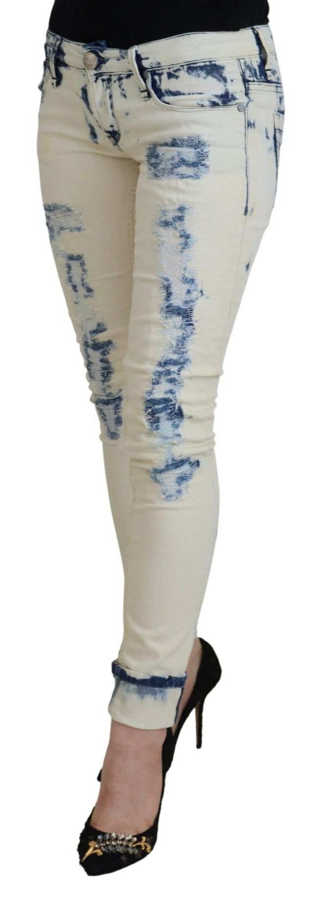 Versleten Skinny Jeans Bleach Wash