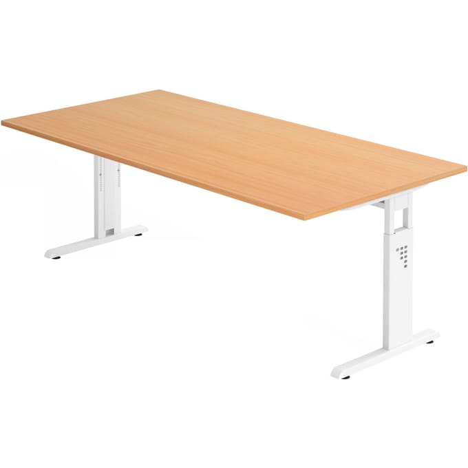 MEGA 2E W | Bureau - 200 x 100 Tafelhoogte I In hoogte verstelbaar Beuken/Wit