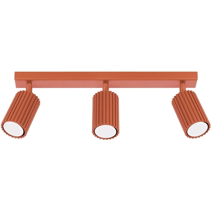Plafondlamp KARBON 3L met 3 geribbelde spots in lijn - Sollux Lighting - IP20 - Okerrood aluminium behuizing - 45 x 6.5 x 16.5 cm - 3 x GU10 LED, exclusief lichtbron - 3 x 10 W - Minimalistische plafondlamp voor woonkamer, slaapkamer en keuken