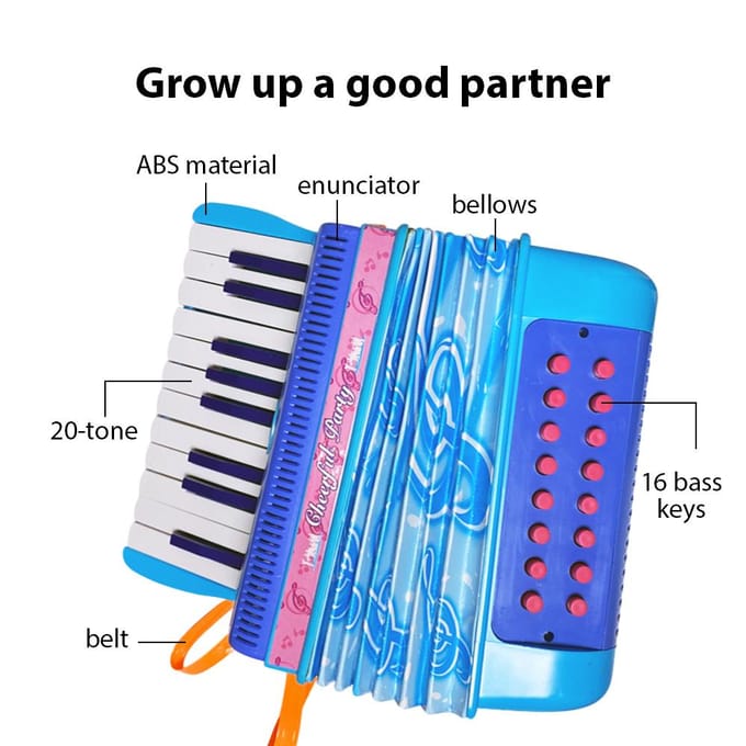 Mini accordéon 20 touches 16 basses, matériau ABS avec boucle, bouton léger, accordéon œil-main jaune