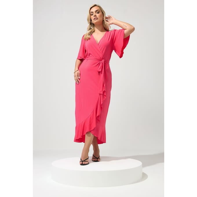 Yours London Roze Wikkel Midijurk Met Ruches Size 42