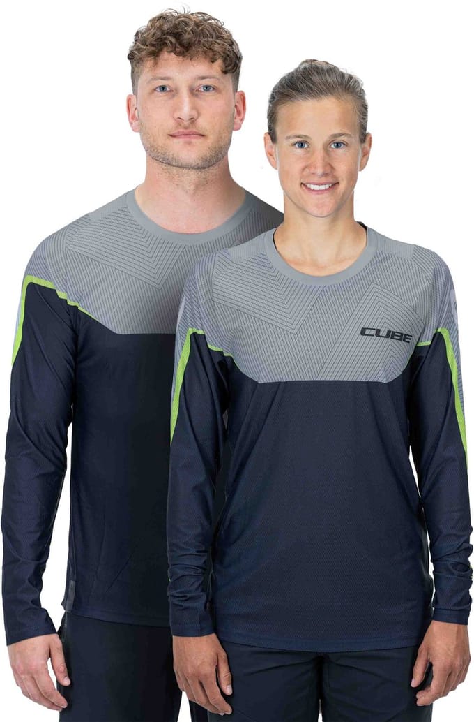 CUBE Fietsshirt EDGE ROUND NECK JERSEY L/S GREY/LIME XL