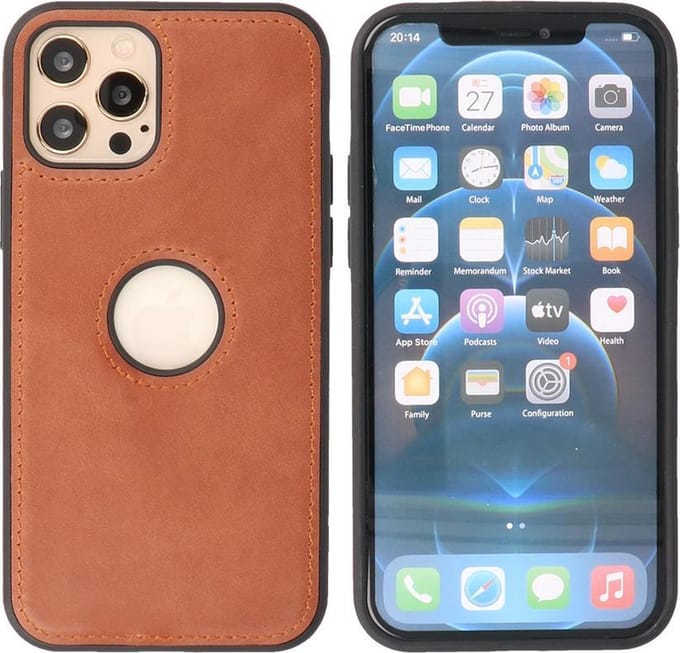 Bestcases - Lederen Backcover - Echt Leer Hoesje - Geschikt voor iPhone 12 - iPhone 12 Pro en - Cognac