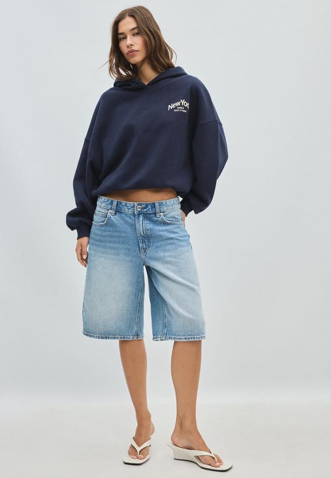 Stradivarius Oversized sweater met print  Marineblauw XS