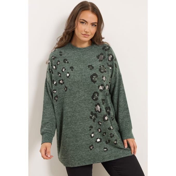 Yours Groene Luipaardprint Stud Trui Size 48