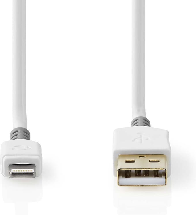 Nedis Lightning Kabel - USB 2.0 - Apple Lightning 8-Pins - USB-A Male - 480 Mbps - Verguld - 1.00 m - Rond - PVC - Grijs / Wit - Doos