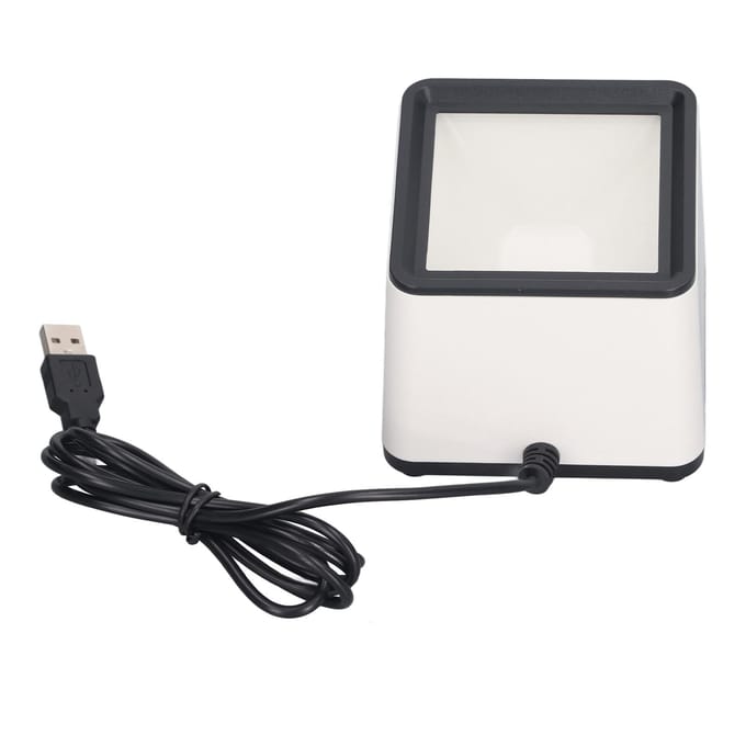 Scanner de codes-barres mains libres Annonce vocale Réponse rapide Lecteur de codes-barres 2D de bureau pour entreprise white