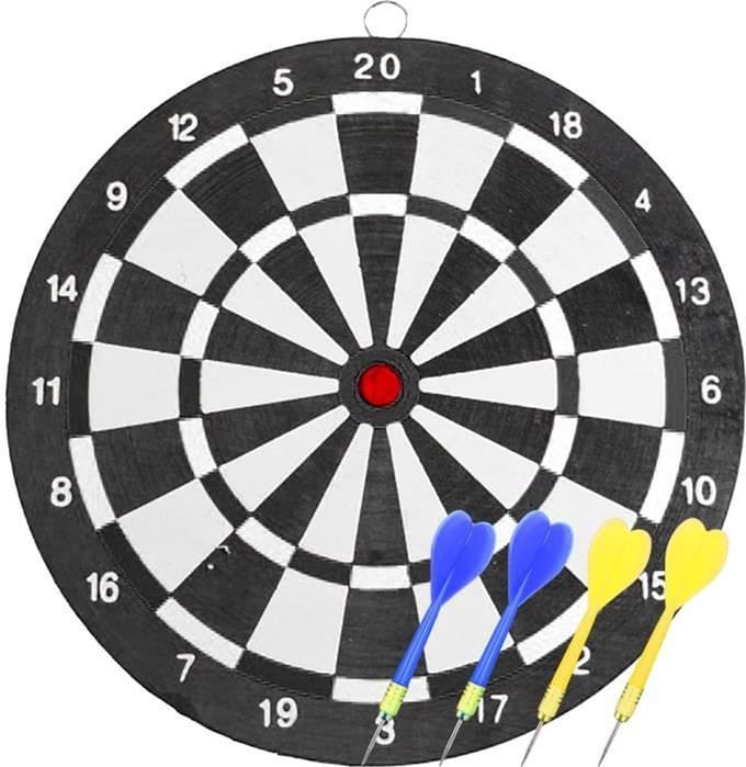 Schietschijf en dartset - SPORT EN FUN - Papier op rol - 4 darts - Diameter 25 cm