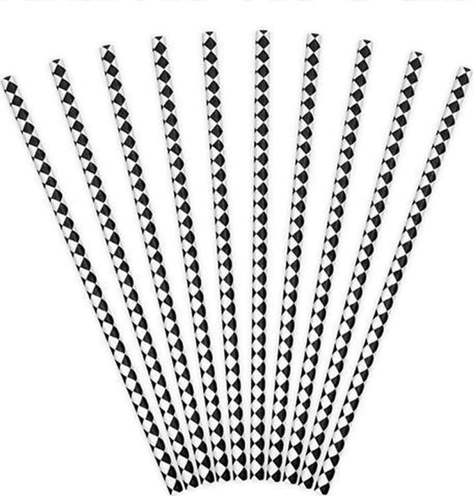 PartyDeco - Rietjes Ruitjes Zwart (10 stuks)