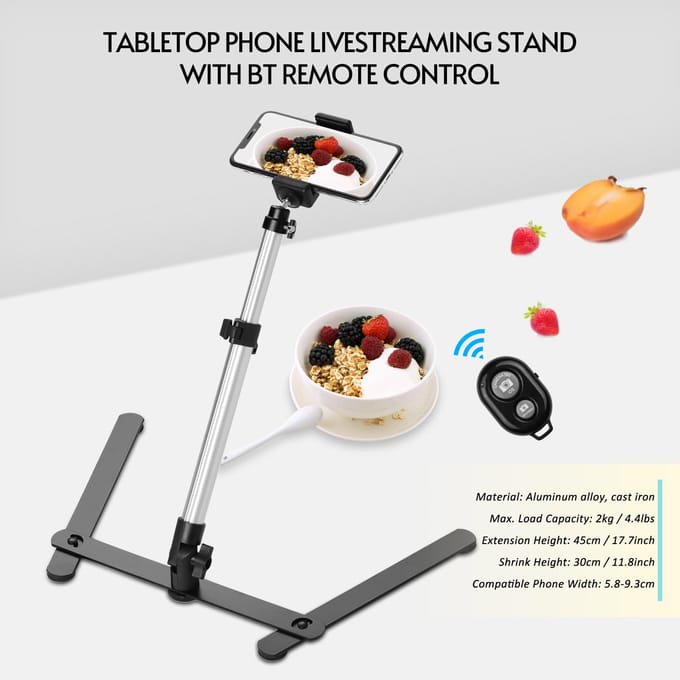 Fotografie Kopieer Stand Tafelblad Telefoon Livestreaming Stand Kit met Verstelbare Telefoonhouder Afstandsbediening With remote control black
