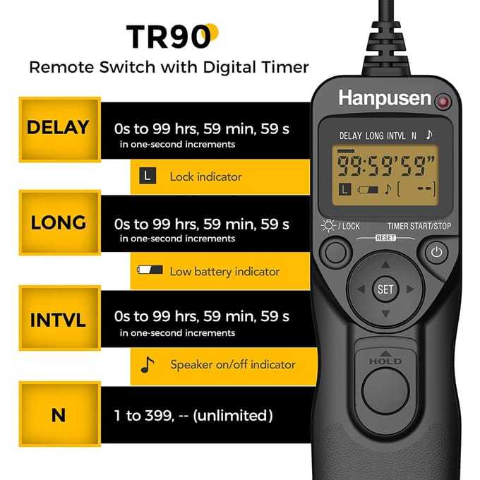hanpusen Camera bekabelde intervalometer-afstandsbediening compatibel met Canon EOS R5, 6D Mark II, 7D Mark II; Vervangt RS-80N3 Shutter Release