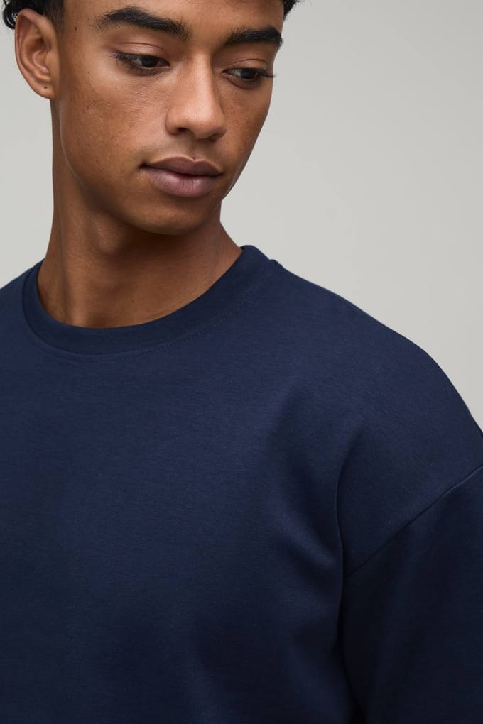 Oversized Premium Interlock T-Shirt | Navy | Size XS