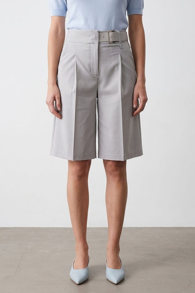 Hoge taille wijde broekshorts met riem