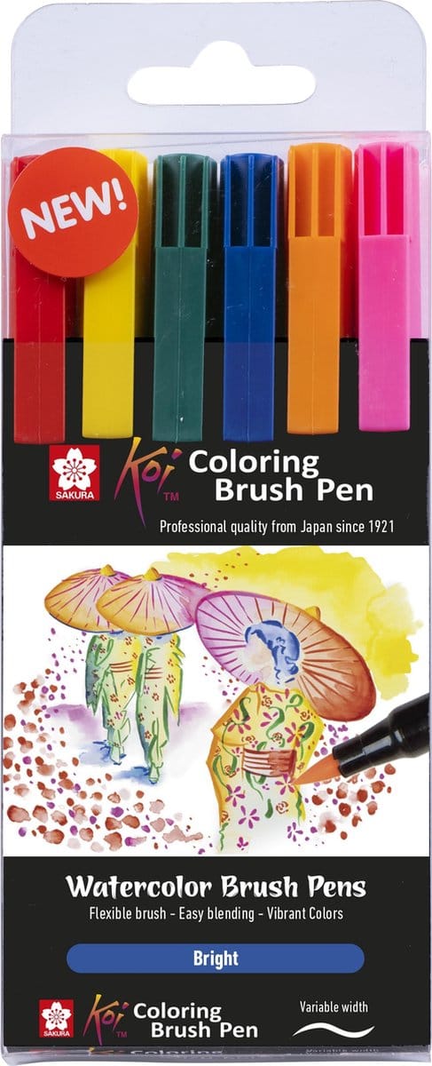Sakura Koi Coloring Brush Pen set Bright | 6 kleuren