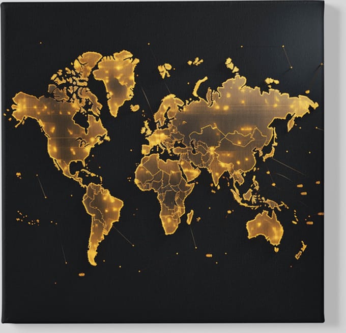 Canvas Schilderij - Wereldkaart - Goud - Bruin - Vierkant - 100x100x2 cm