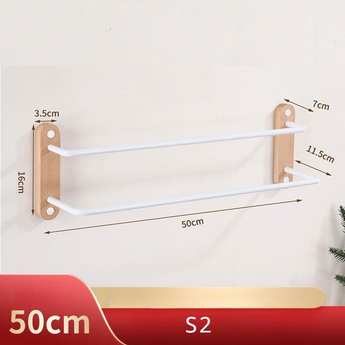 Porte-serviettes mural en aluminium et bois blanc pour salle de bain white
