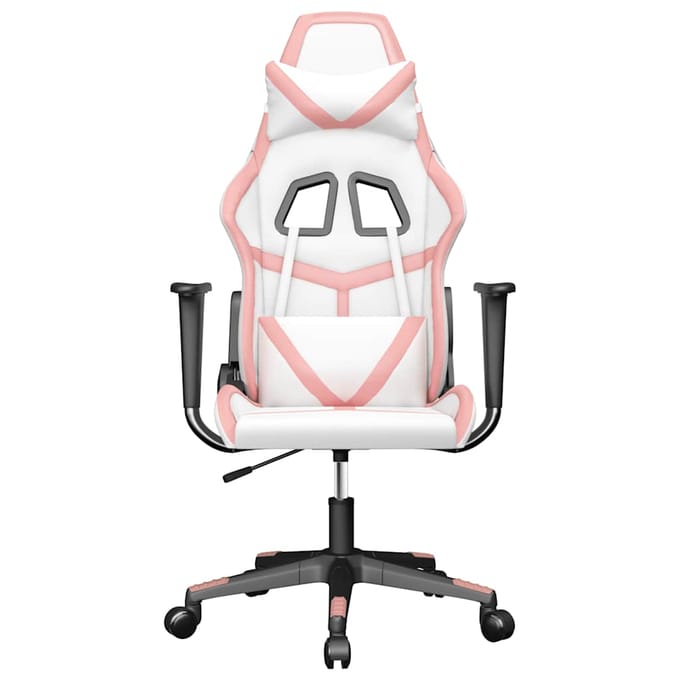vidaXL Massage gamestoel kunstleer wit en roze