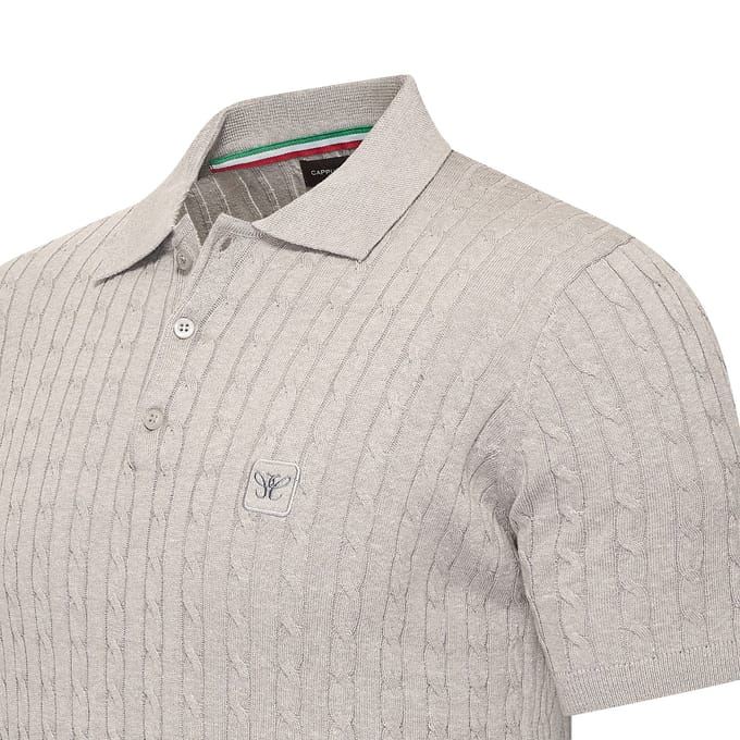 Cappuccino Italia - Heren Polo SS Caorle Cable Knit - Grijs - Maat M