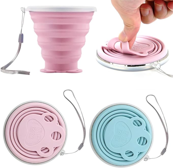 Solidchoice - Set van 2 Vouwbare Siliconen Bekers met Deksel