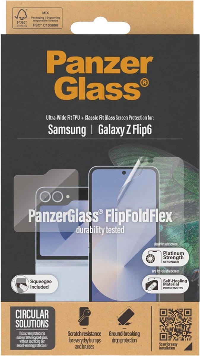 PanzerGlass Anti-Bacterial Case Friendly Screenprotector geschikt voor Samsung Galaxy Z Flip 6 / Flip 7 FE