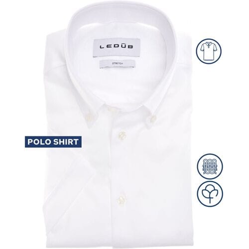 Ledub modern fit overhemd - korte mouw - jersey - wit - Strijkvriendelijk - Boordmaat: 44