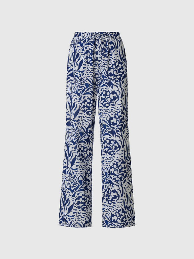 blauwe vrouw mousseline broek