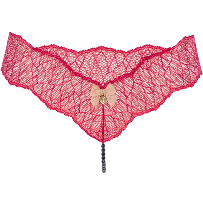 Bracli | Parel String Rood | Lingerie met Zwarte Parels Maat Plus