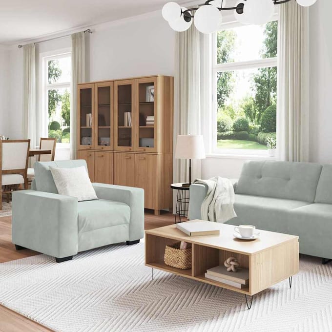 vidaXL Bankstel 3 st Lichtgrijs Fluweel