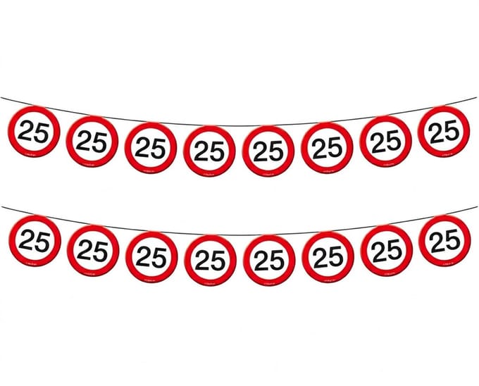 2x Vlaggenlijn versiering 25 jaar verkeersborden 10 meter