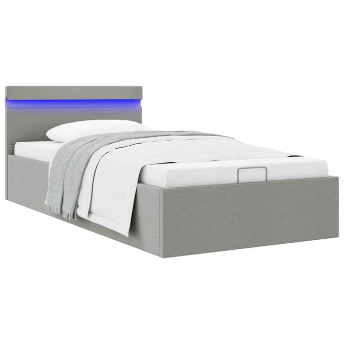 vidaXL - Bedframe - met - opslag - en - LED - stof - lichtgrijs - 100x200 - cm