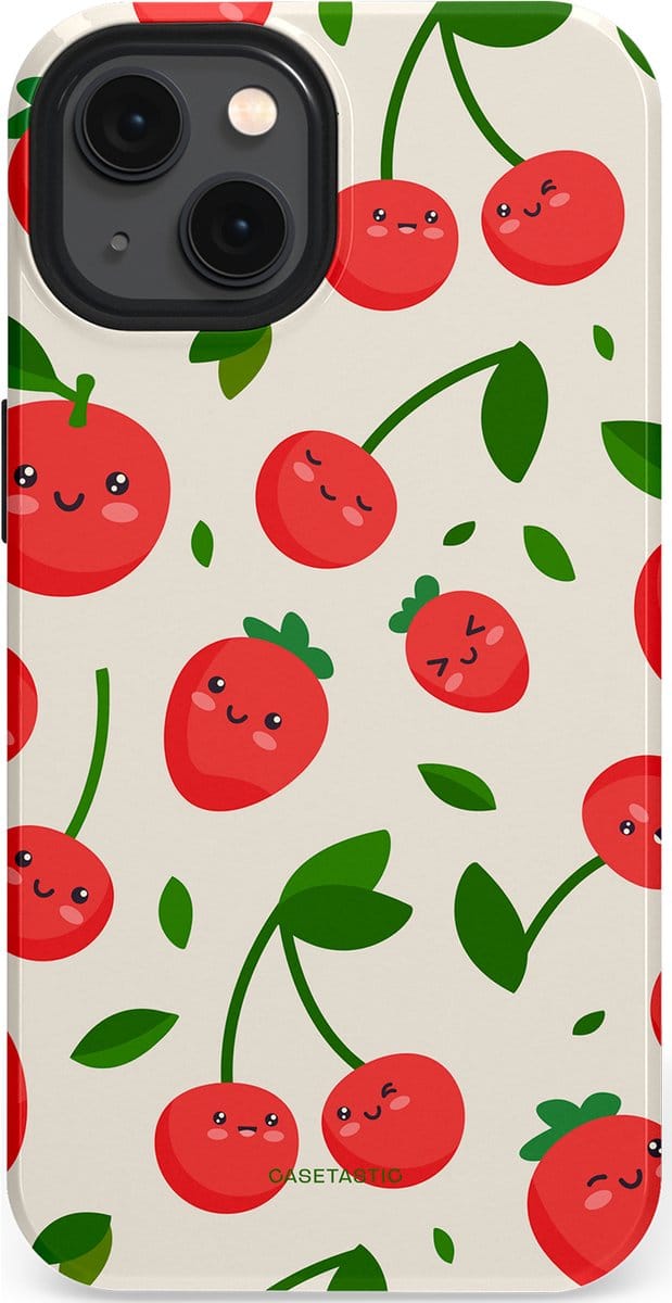 Casetastic hoesje geschikt voor Apple iPhone 13 - MagSafe - Dubbellaagse bescherming - Knappe Kers - Fashion Case - Crème Rood Wit Groen