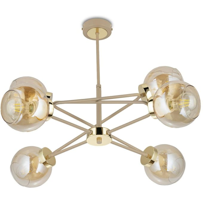HowHomely - Kroonluchter - Beige - Galvanisch Goud - Amber Glas