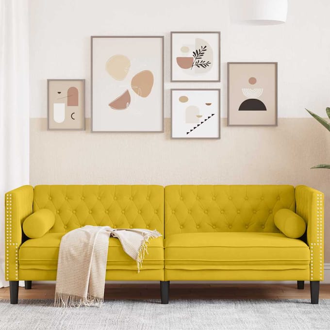 vidaXL - Driezitsbank - Chesterfield-stijl - met - bolsters - fluweel - geel