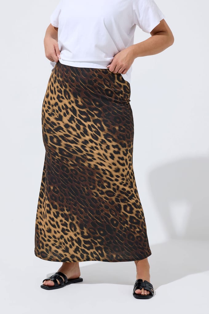 Limited Collection Bruine Maxirok Met Luipaardprint Size 48