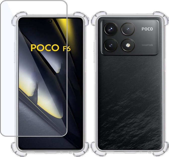 Hoesje + Screenprotector geschikt voor POCO F6 Pro – Tempered Glass - Extreme Shock Case Transparant