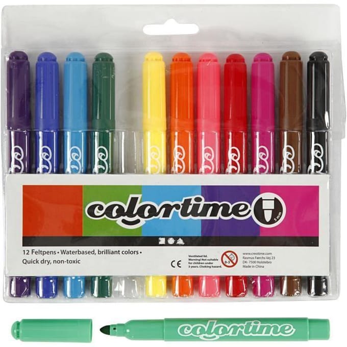 Colortime stift,  5 mm lijn, Standaard-kleuren, 12 stuks