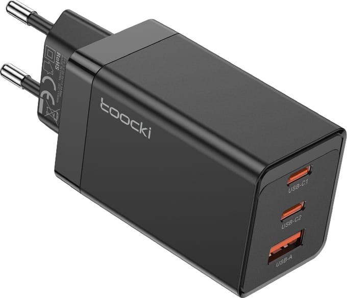 DrPhone WL16 - Compacte GaN 67W Thuislader – Quick Charge 4.0 – 3 Poorten USB-C + USB - Multi Poort PD 3.0 Oplader – USB Oplader voor Tablet / Laptop / Mobiel – Zwart